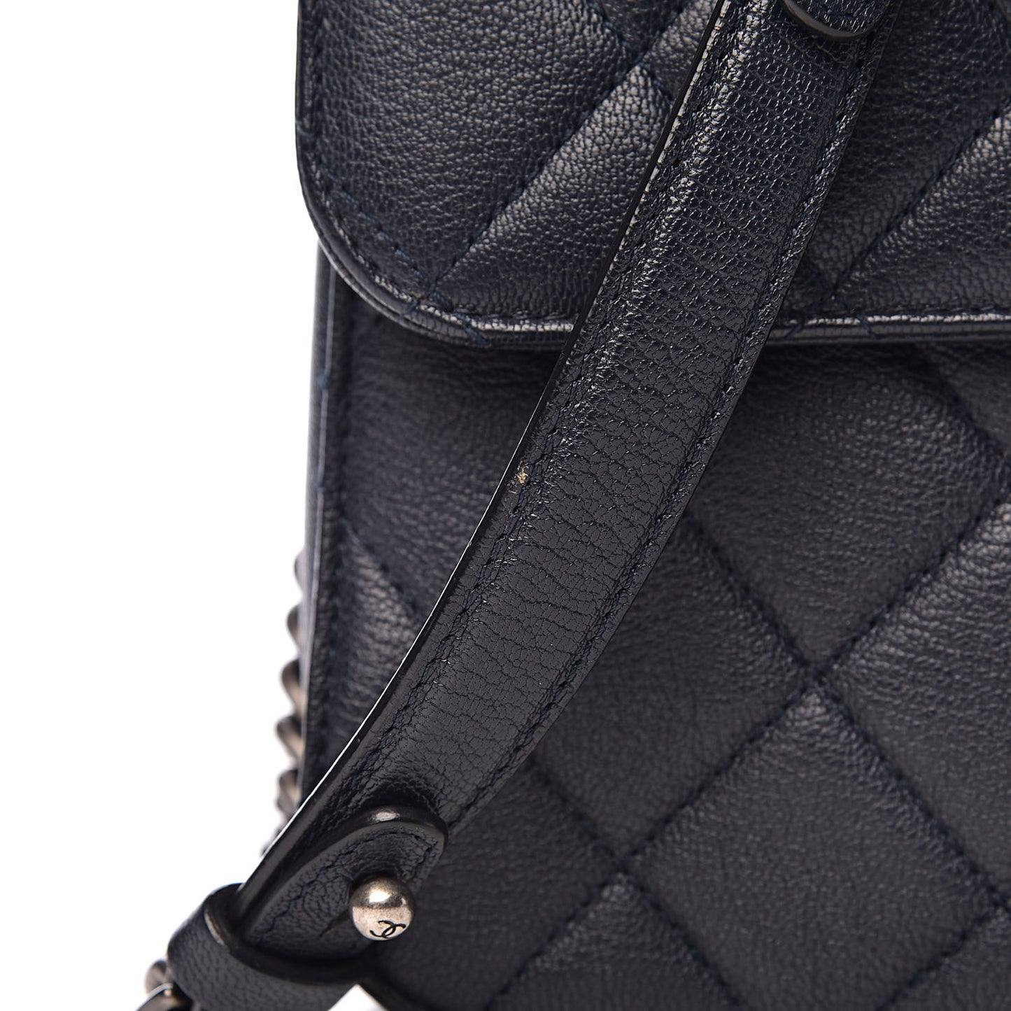 Goatskin Quilted Large Perfect Edge Flap Navy