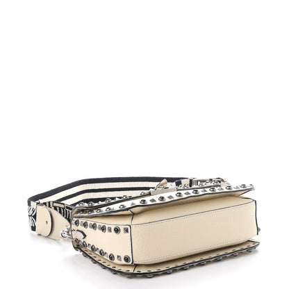 Valentino Garavani Pebbled Calfskin Onyx Medium Guitar Strap Rockstud Rolling Flap Saddle Bag Ivory 4 of 9