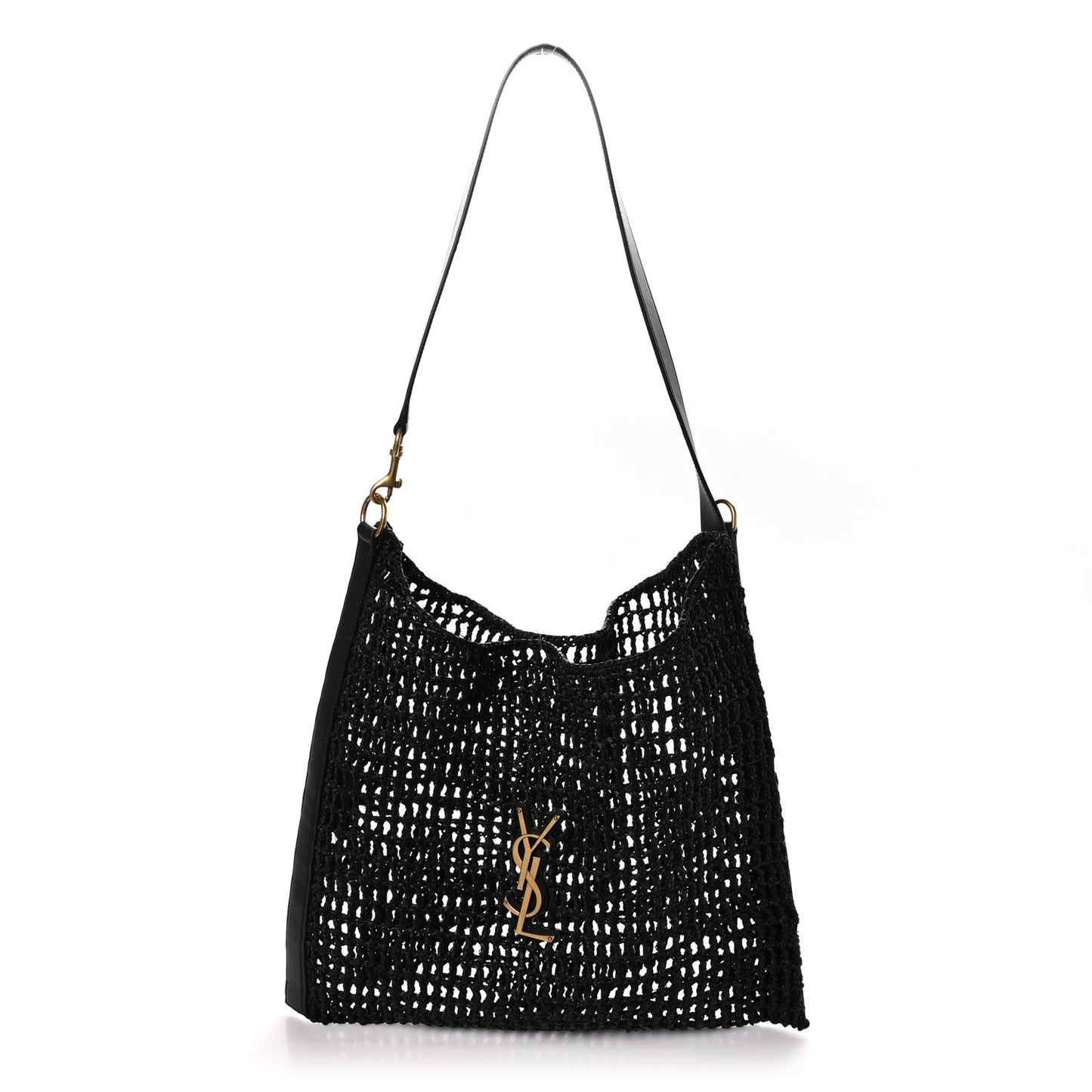SAINT LAURENT Raffia Calfskin Oxalis Shoulder Bag Black