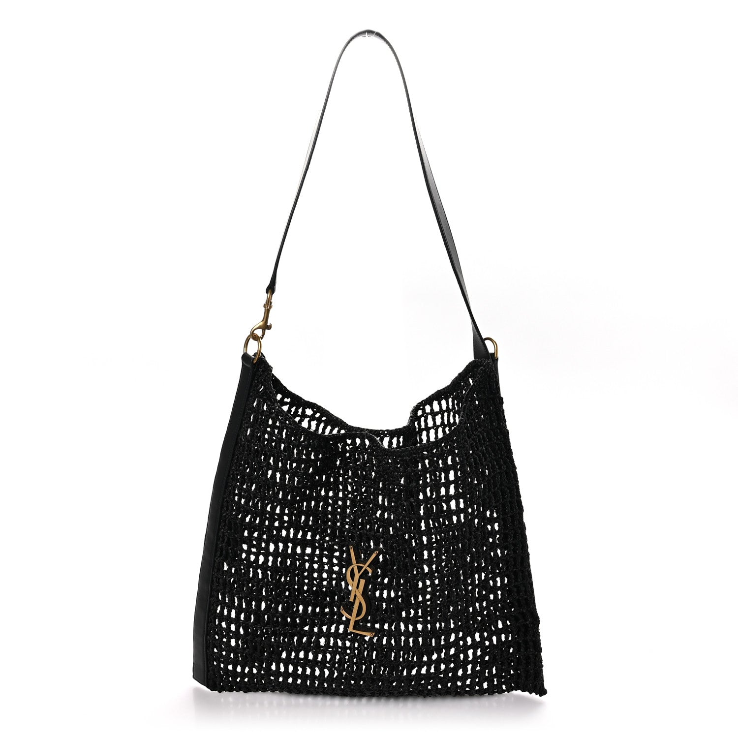 Saint Laurent SAINT LAURENT Raffia Calfskin Oxalis Shoulder Bag Black 1 of 9