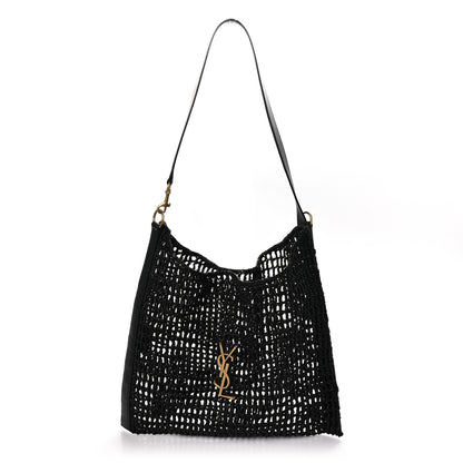 Saint Laurent SAINT LAURENT Raffia Calfskin Oxalis Shoulder Bag Black 1 of 9