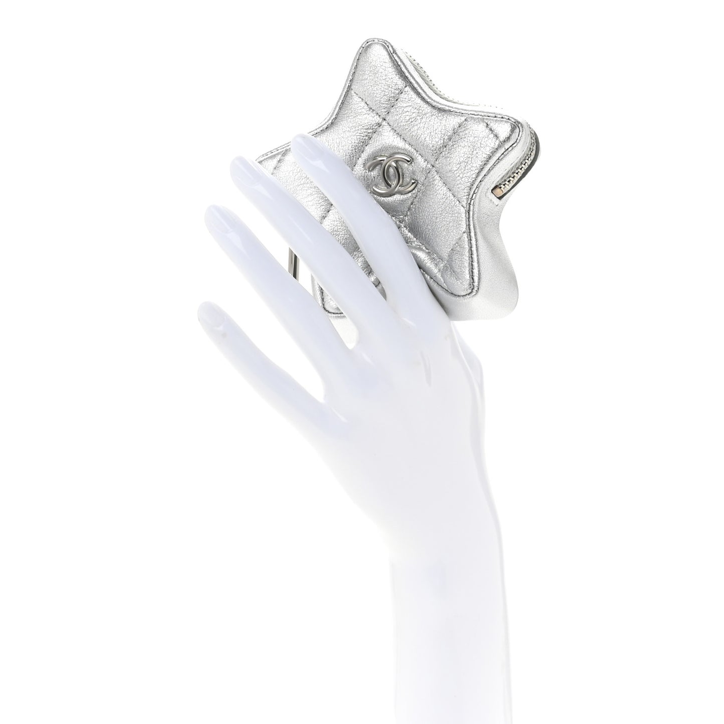 Metallic Lambskin Walk Of Fame Star Clip On Coin Purse Silver