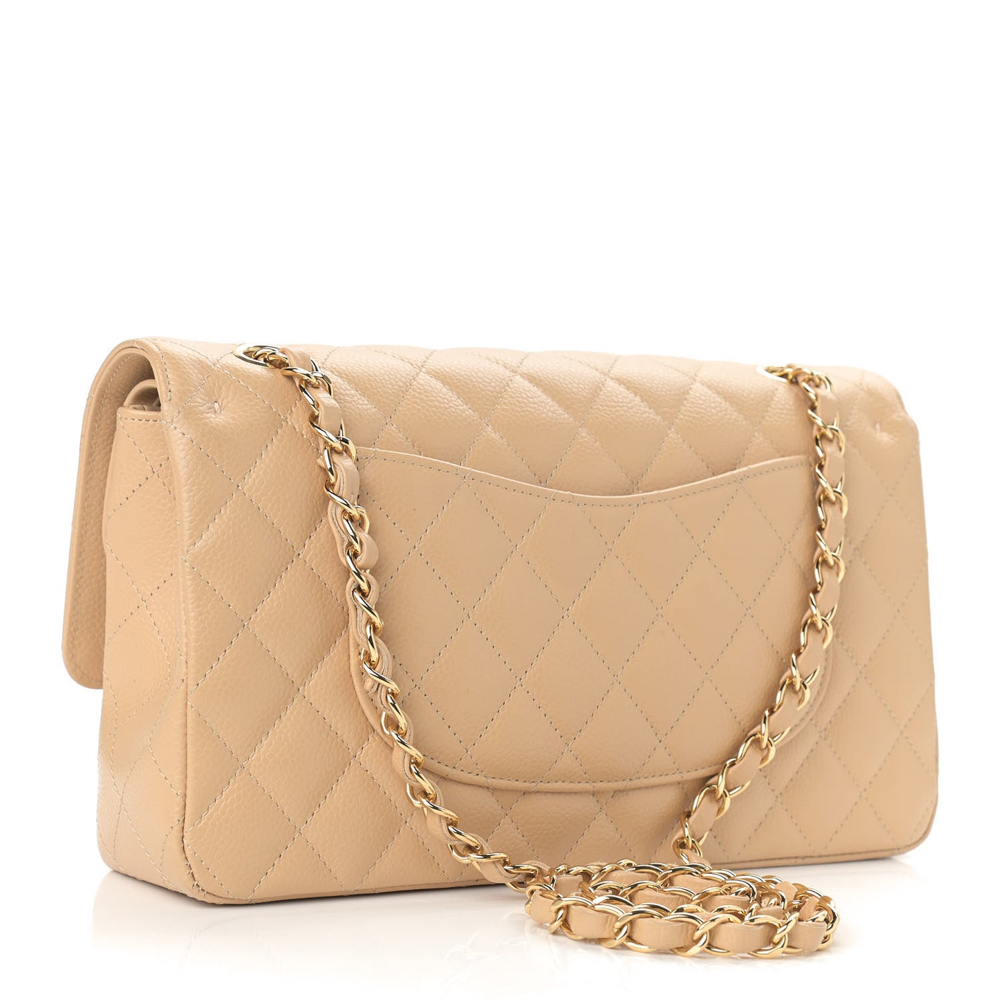 Caviar Quilted Medium Double Flap Beige
