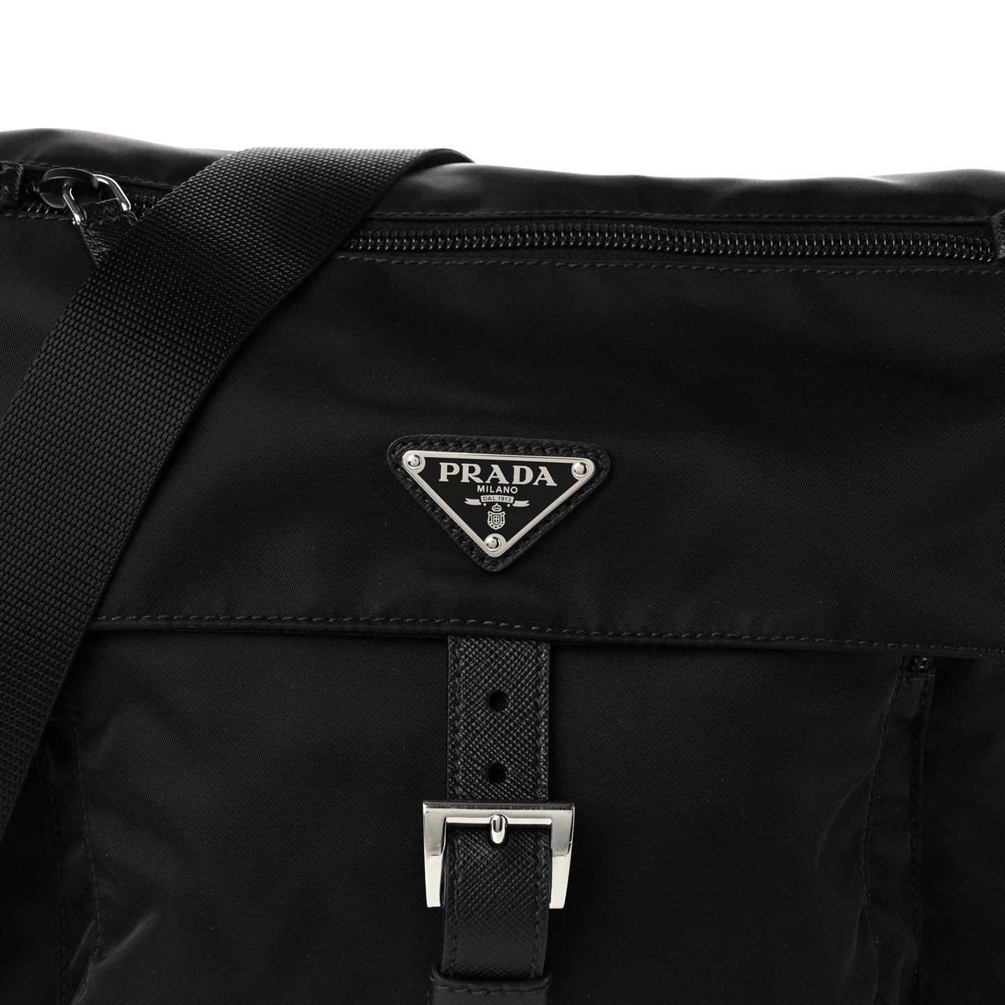 Nylon Vela Saffiano Single Buckle Messenger Shoulder Bag Black