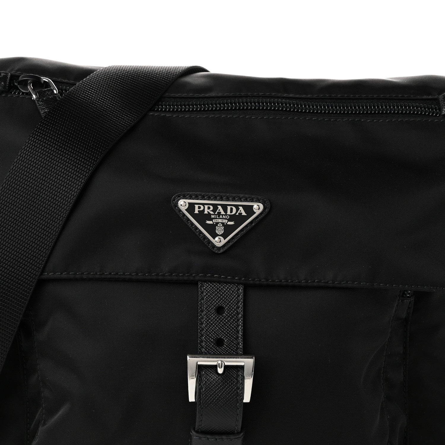 Prada Nylon Vela Saffiano Single Buckle Messenger Shoulder Bag Black 8 of 10