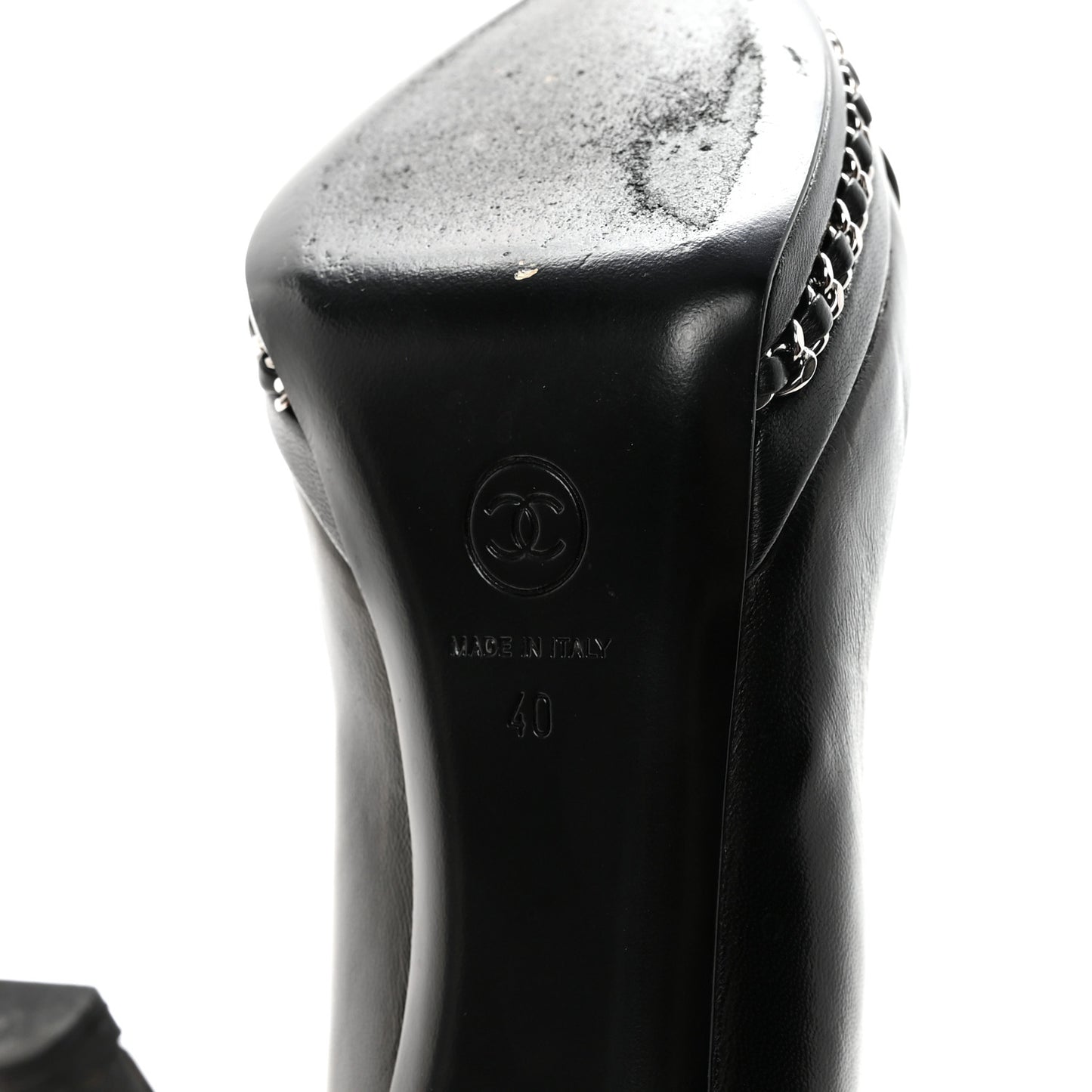 Lambskin CC Cap Toe Platform Chain Pumps 40 Black