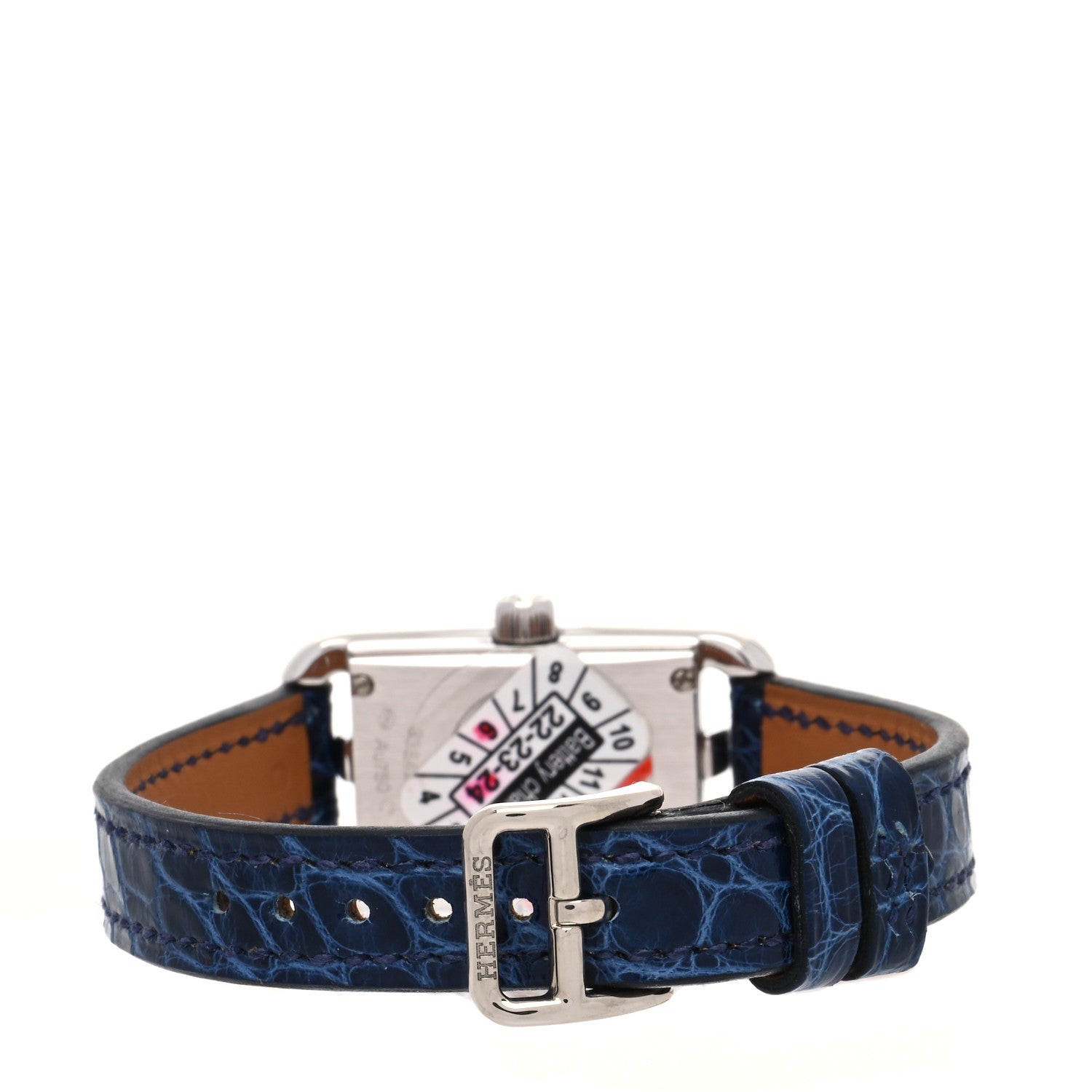 Hermes 18K White Gold Alligator Diamond Aventurine 17mm Nantucket Quartz Watch Bleu Saphir 3 of 5