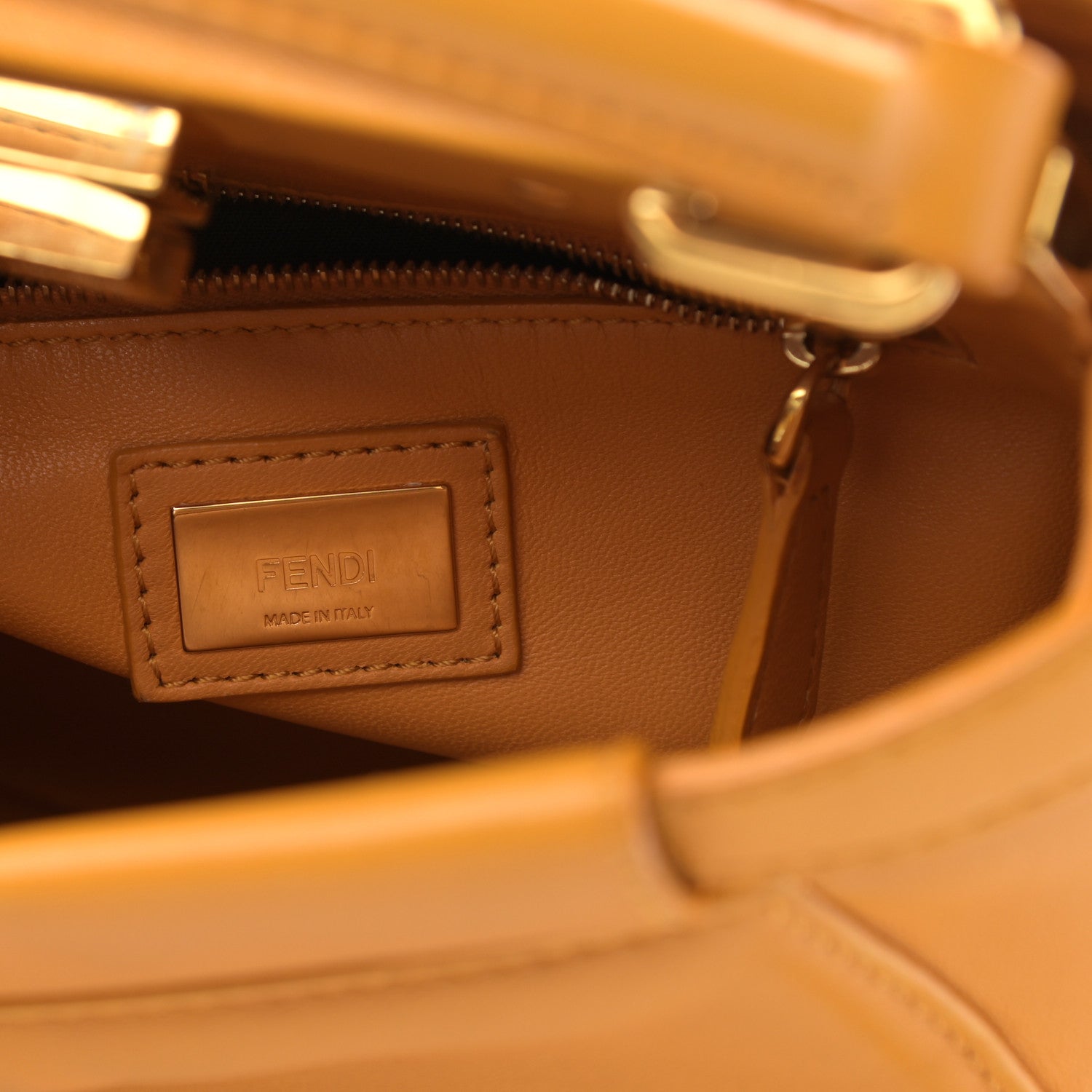Fendi Nappa Mini Peekaboo Iconic Satchel Giallo Syrup 7 of 21