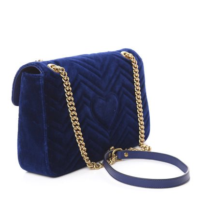 Gucci Velvet Matelasse Medium GG Marmont Shoulder Bag Cobalt Blue 2 of 9