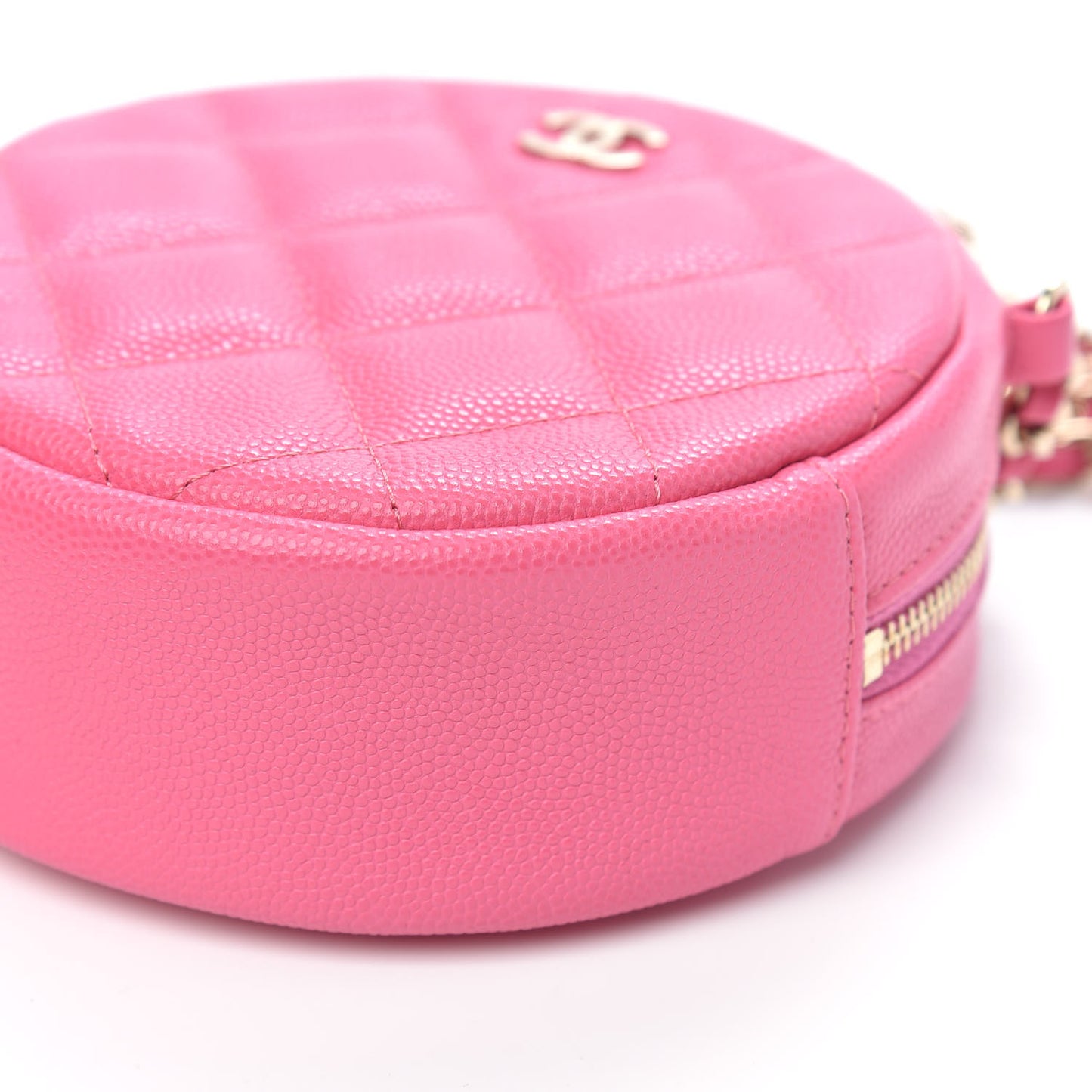 Caviar Quilted Round Clutch With Chain Pink