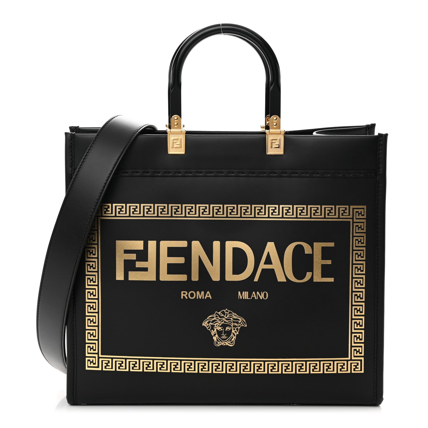 Fendi X VERSACE Calfskin Plexiglass Fendace Medium Fendi Sunshine Shopper Tote Black 1 of 11