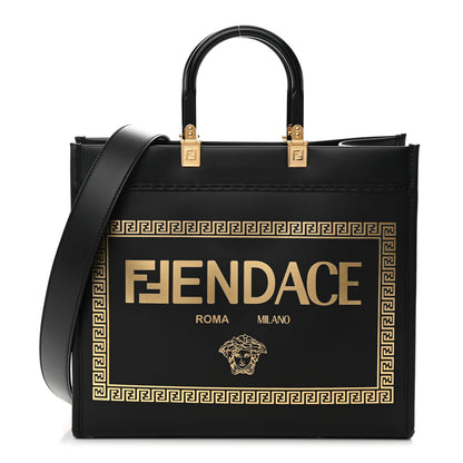 Fendi X VERSACE Calfskin Plexiglass Fendace Medium Fendi Sunshine Shopper Tote Black 1 of 11