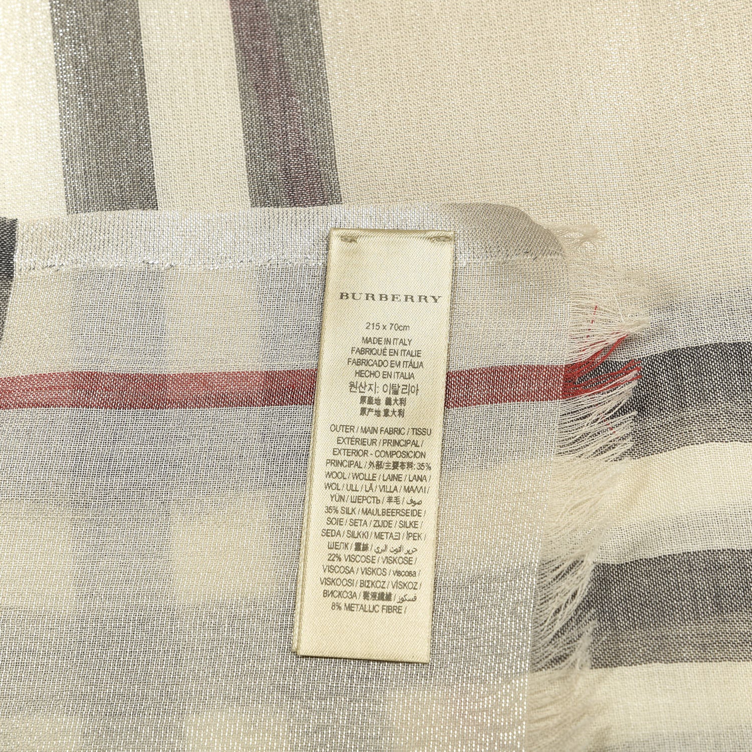 Burberry Metallic Silk Wool Gauze Giant Check Scarf Stone 2 of 3