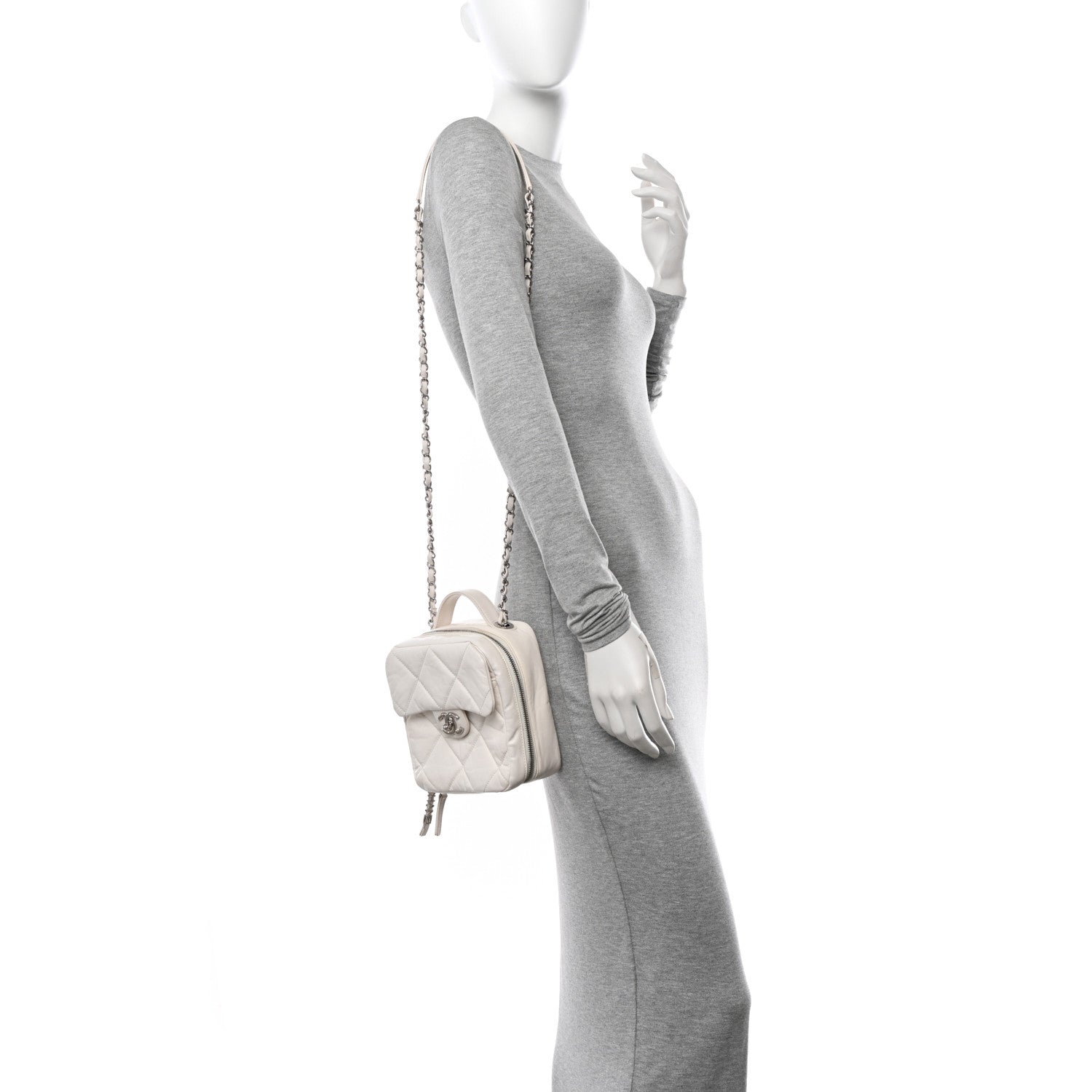 Chanel Aged Calfskin Quilted Top Handle Camera Case White 2 of 12