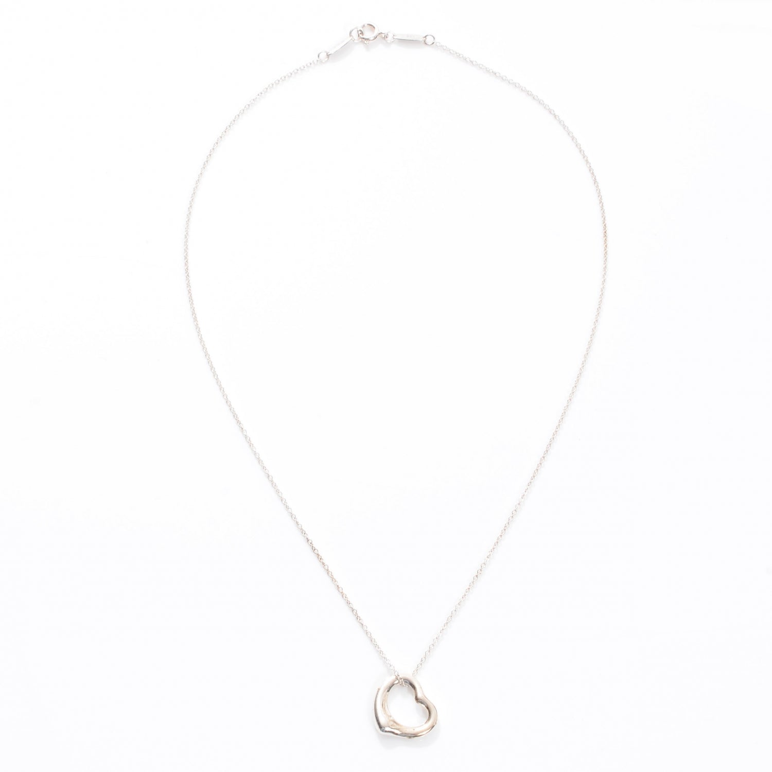 Tiffany Sterling Silver 16mm Elsa Peretti Open Heart Pendant Necklace 3 of 5