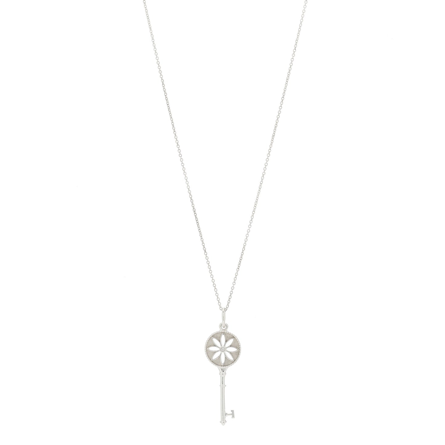 Sterling Silver Diamond Small Daisy Key Pendant Necklace