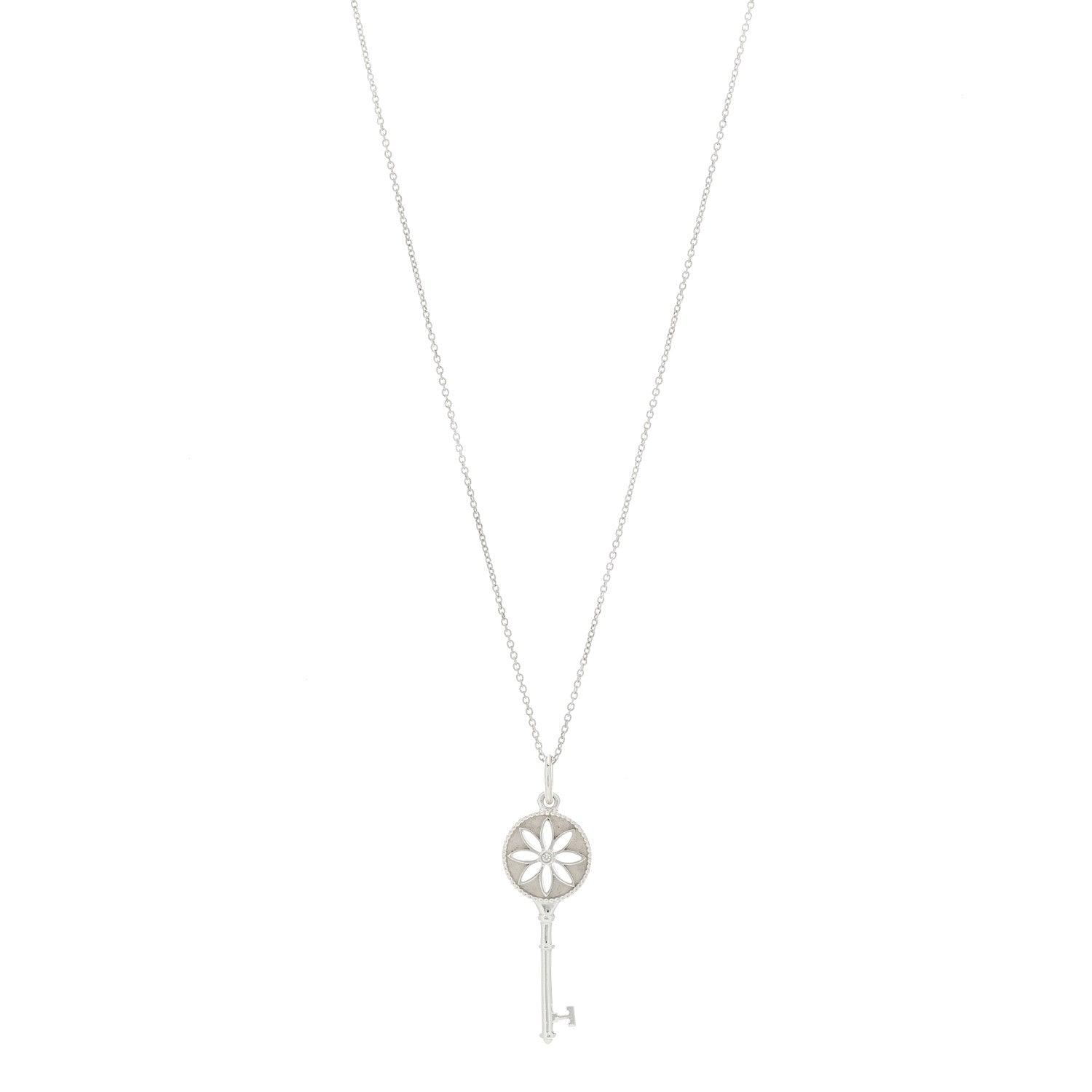 Tiffany Sterling Silver Diamond Small Daisy Key Pendant Necklace 1 of 7