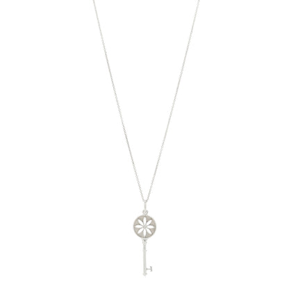 Tiffany Sterling Silver Diamond Small Daisy Key Pendant Necklace 1 of 7