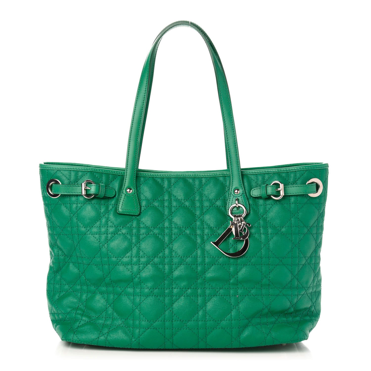 Christian Dior Coated Canvas Cannage Small Panarea Tote Green 1 of 11