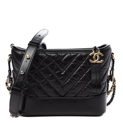 Chanel Aged Calfskin Chevron Quilted Small Gabrielle Hobo Black 1 of 11