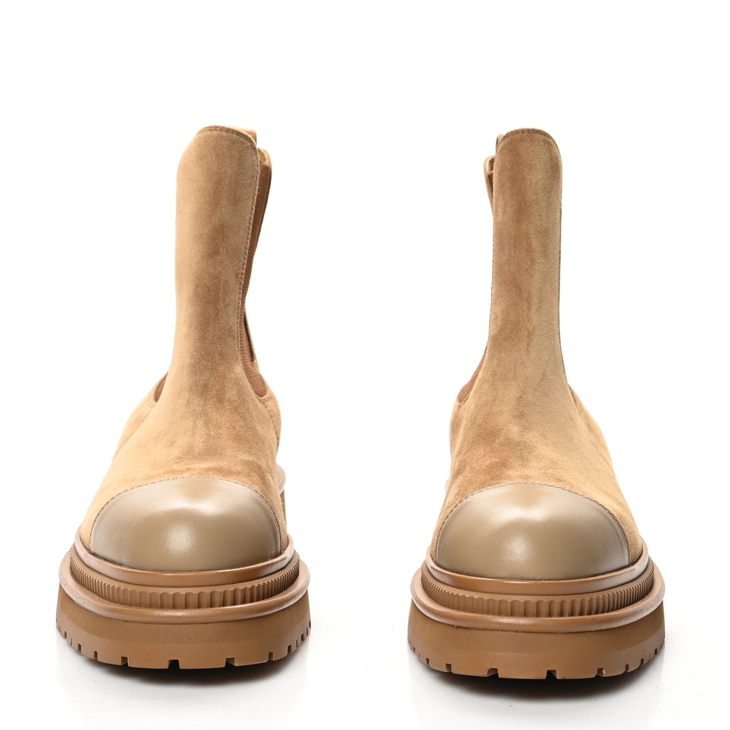 Chanel Suede Lambskin Cap Toe Ankle Boots 36.5 Light Brown 2 of 7