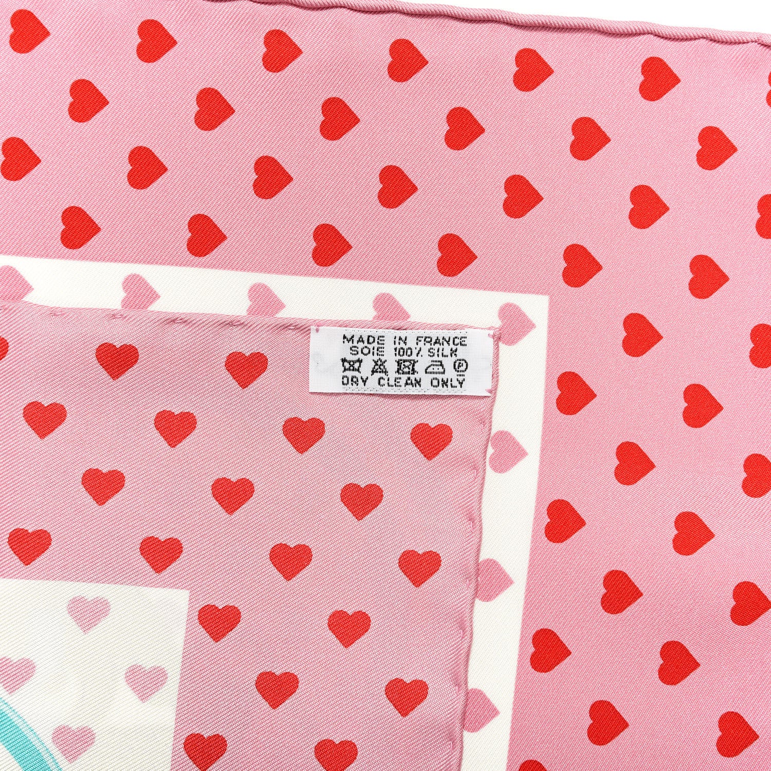 Hermes Silk Brides De Gala Love Pocket Square Rose Buvard Rouge Turquoise 4 of 4