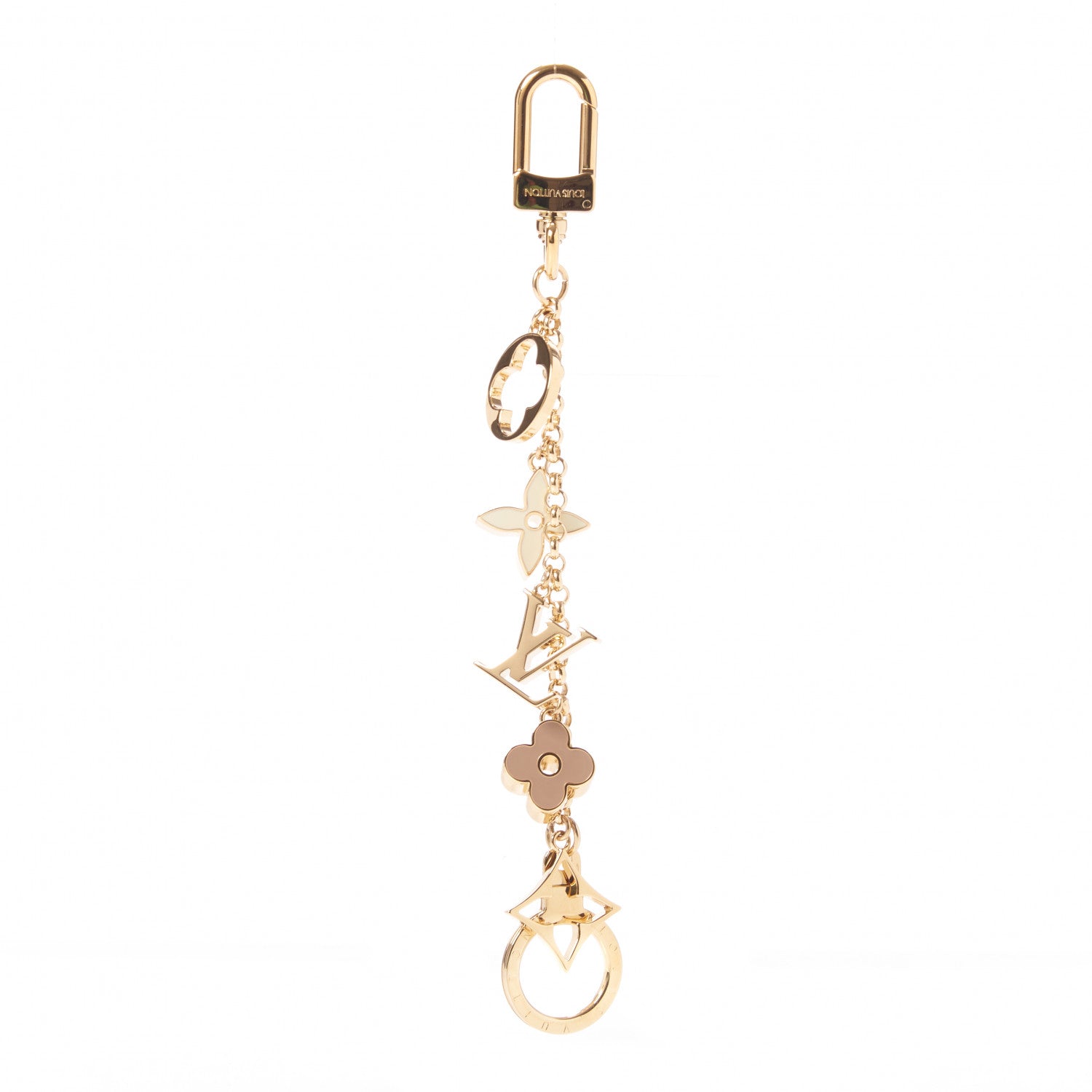 Louis Vuitton Brass Enamel Fleur De Monogram Bag Charm Chain Gold 1 of 5