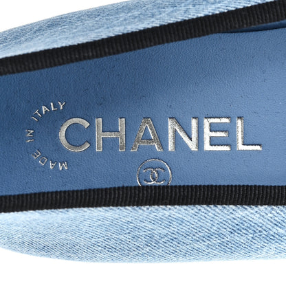 Chanel Denim Printed Quilt CC Cap Toe Ballerina Flats 38.5 Light Blue Dark Grey 8 of 9