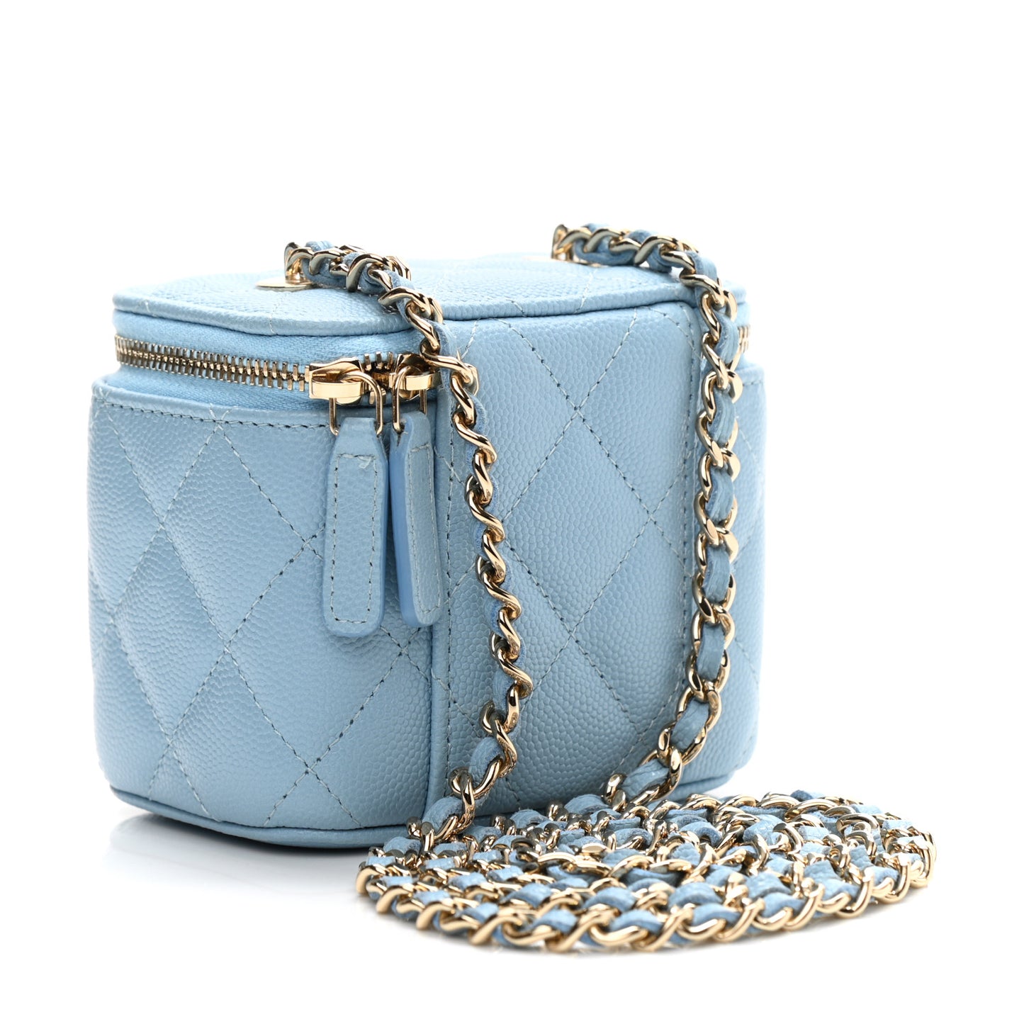 Caviar Quilted Mini Vanity Case With Chain Light Blue