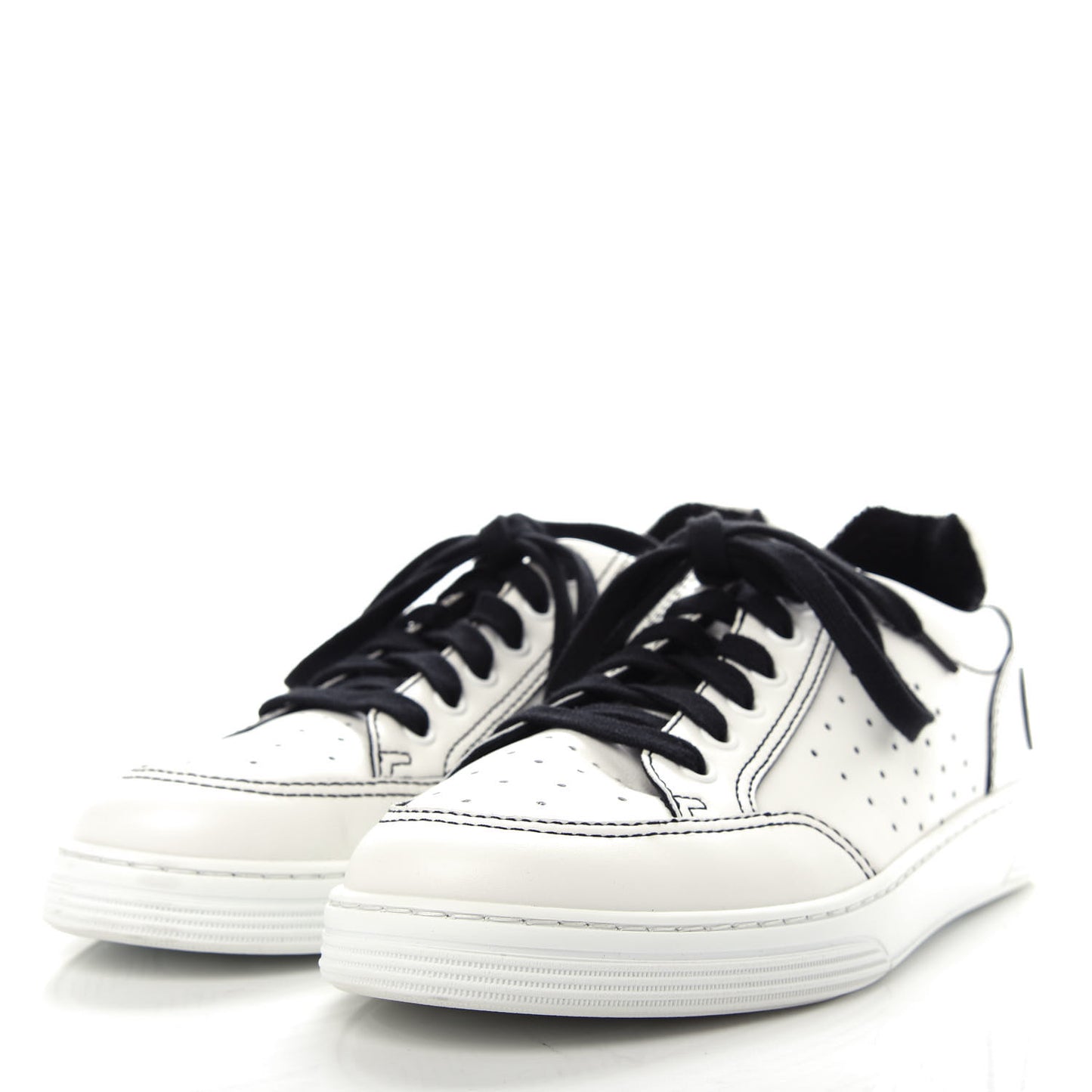 Calfskin Womens Logo Sneakers 41 Black White