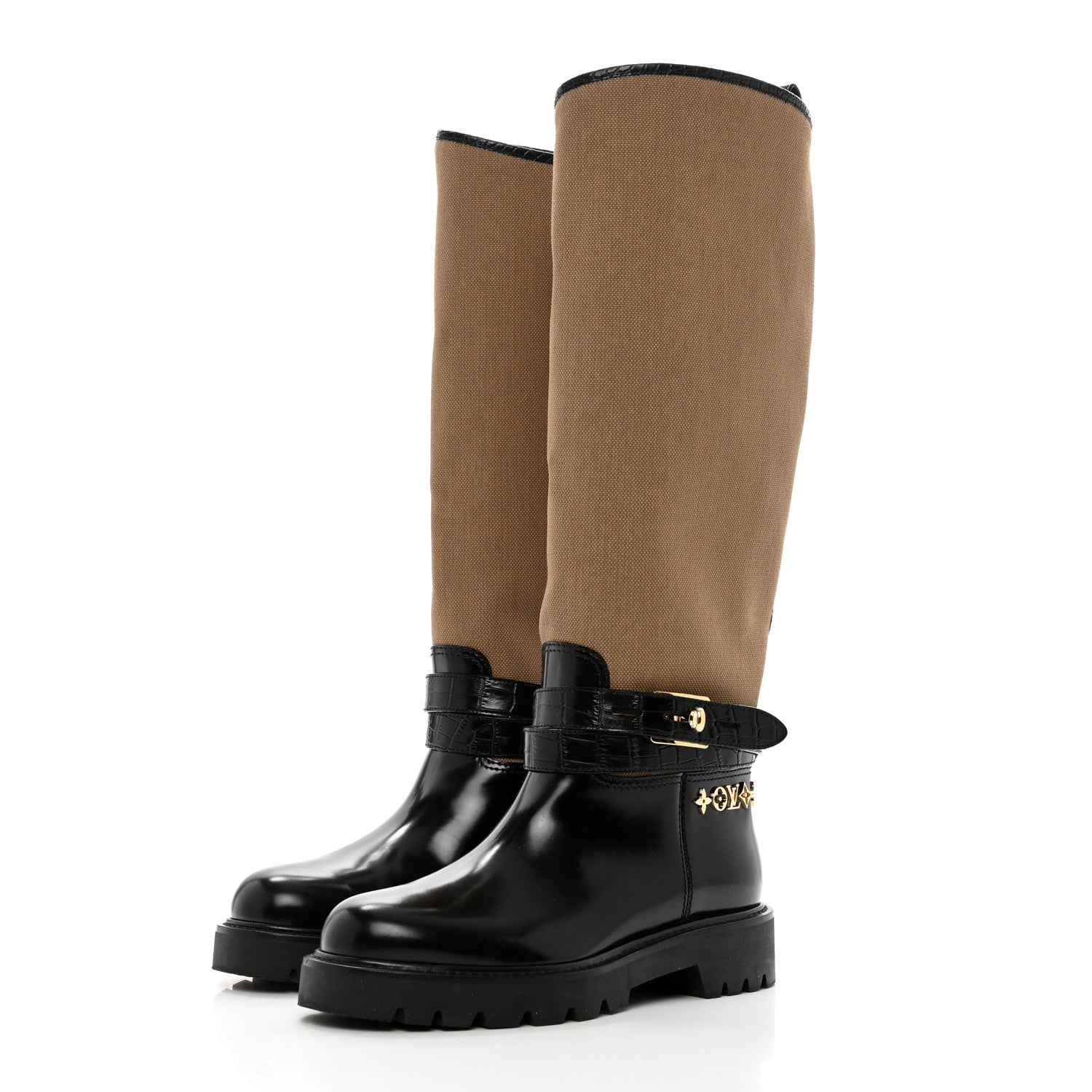 Louis Vuitton Canvas Calfskin Territory Flat High Ranger Boots 37 Khaki 3 of 8