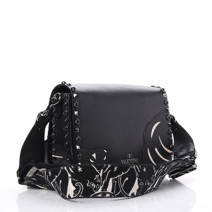 Valentino Garavani Calfskin Panther Medium Guitar Strap Rockstud Rolling Flap Saddle Bag Black 3 of 6