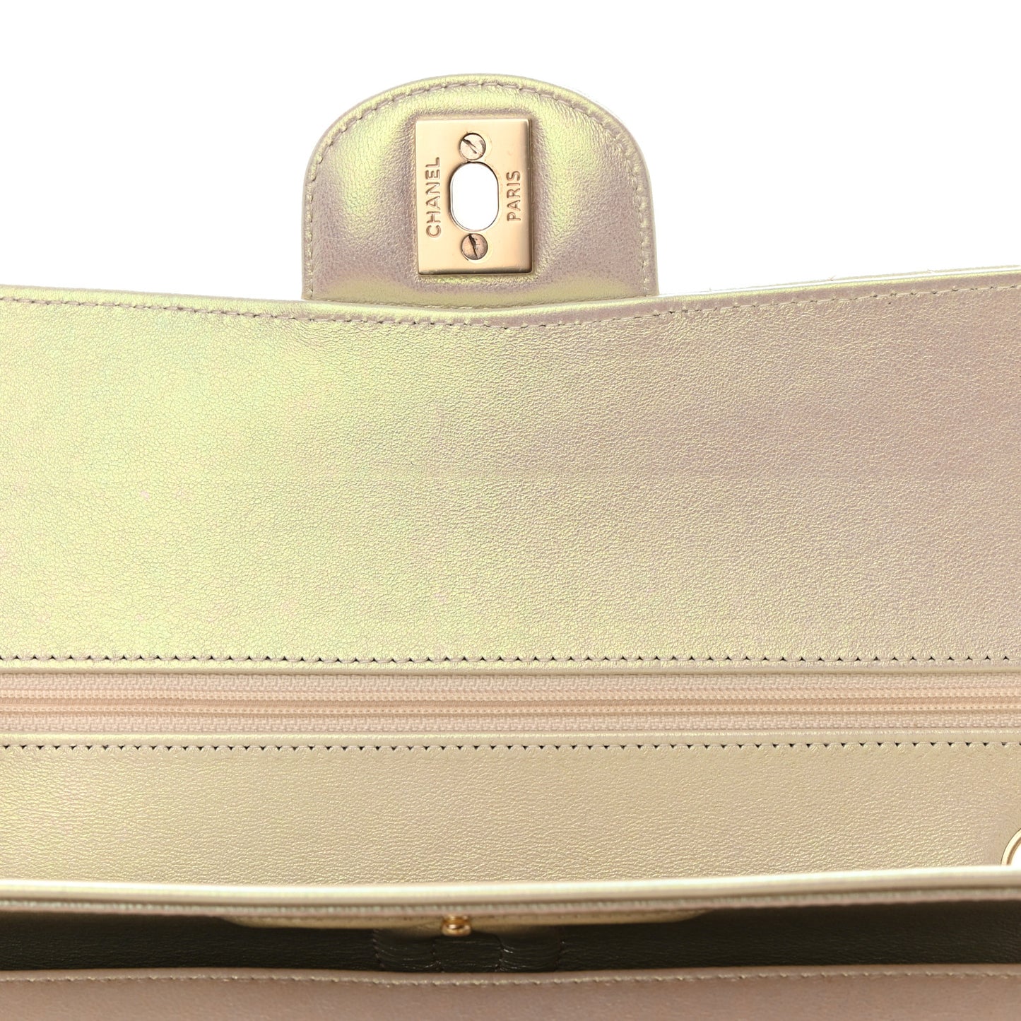 Iridescent Lambskin Quilted Medium Double Flap Ivory