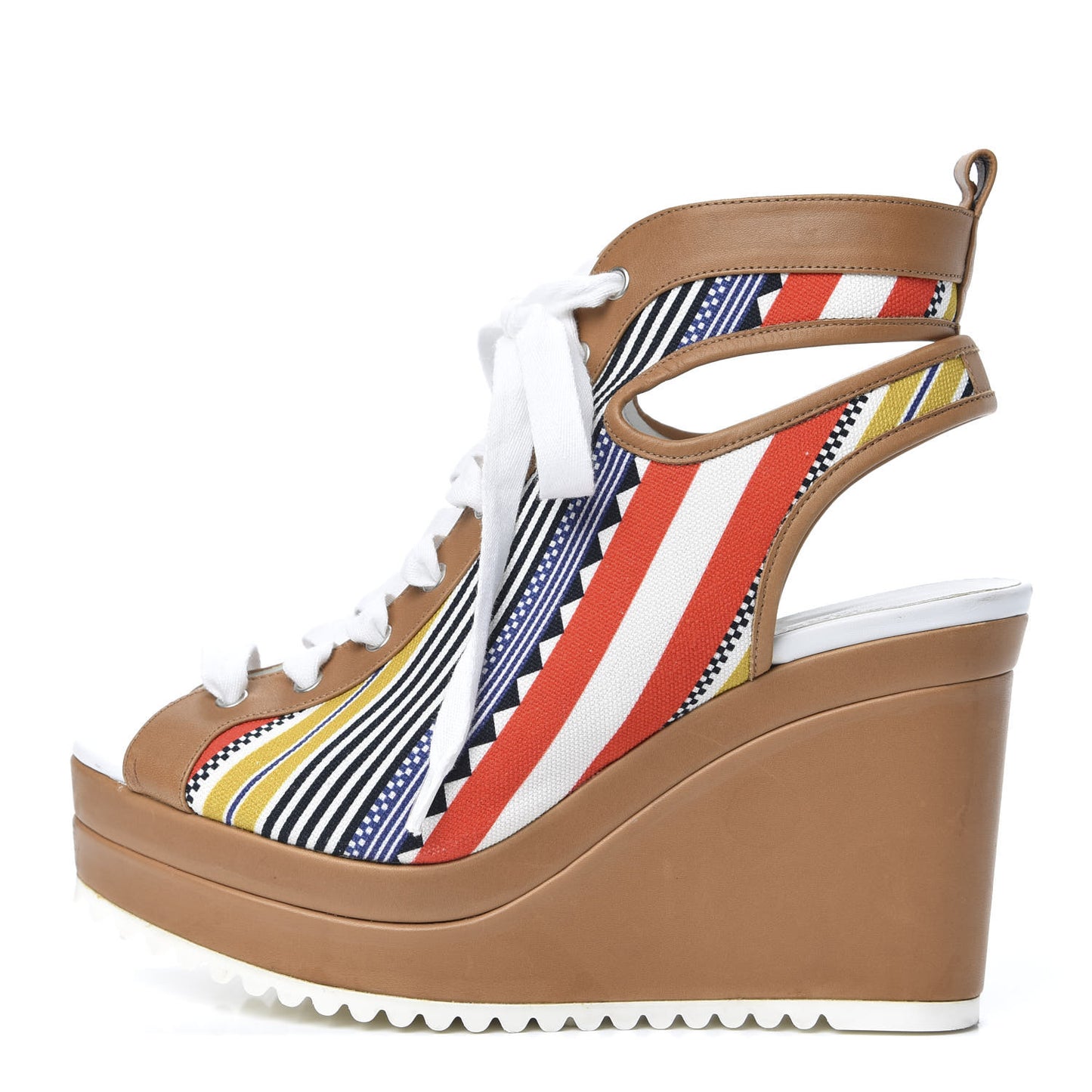 Calfskin Toile Lace Up Wedge Sandals 38