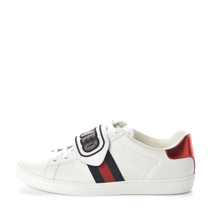 Gucci Calfskin Crystal Web LOVED Embroidered Womens Ace Sneakers 39.5 White 1 of 8