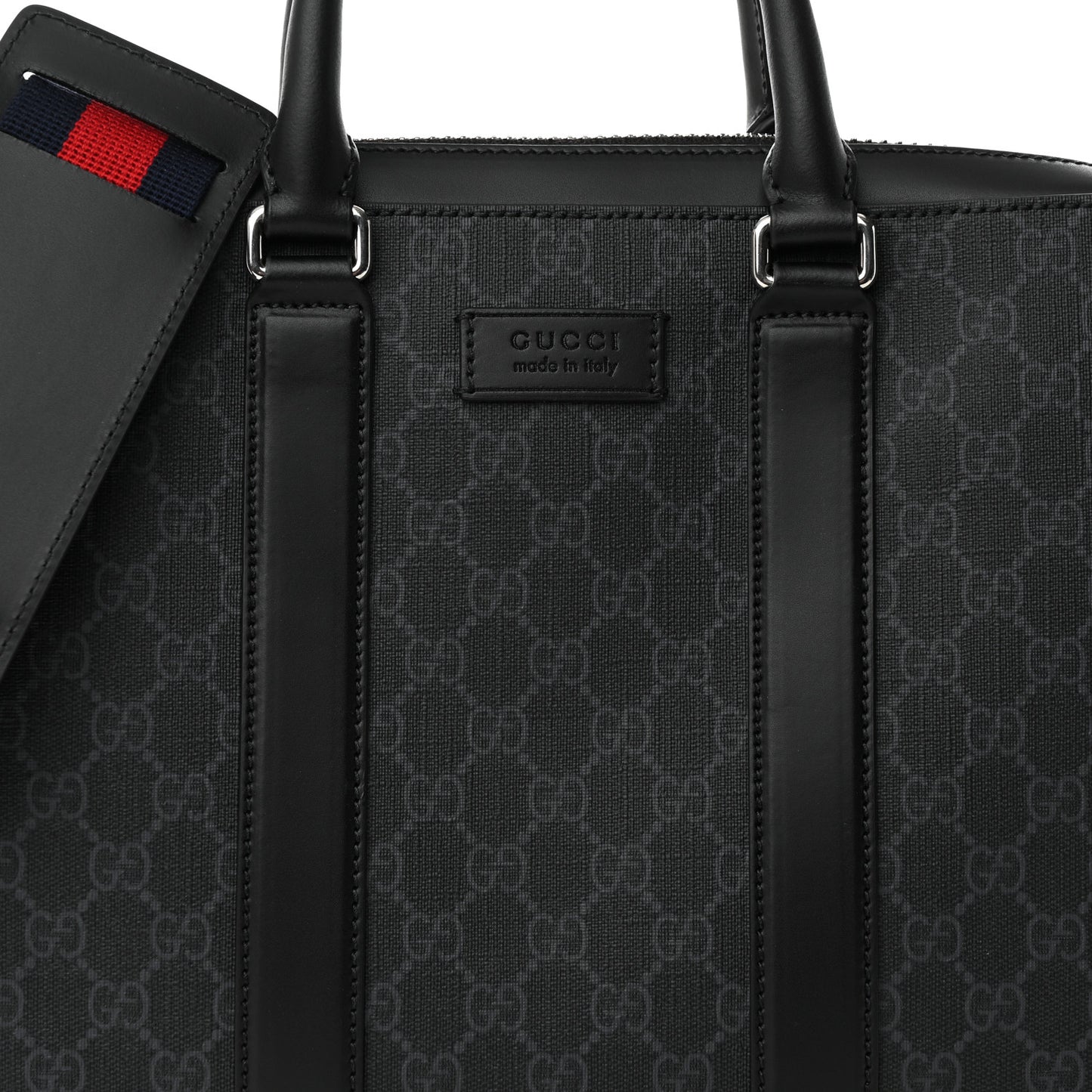 GG Supreme Monogram Appia Calfskin Web Briefcase Black