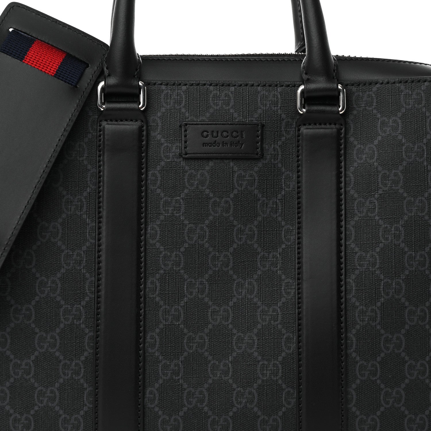 Gucci GG Supreme Monogram Appia Calfskin Web Briefcase Black 7 of 9