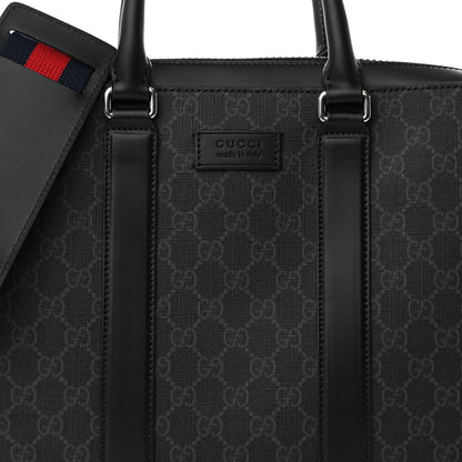 Gucci GG Supreme Monogram Appia Calfskin Web Briefcase Black 7 of 9