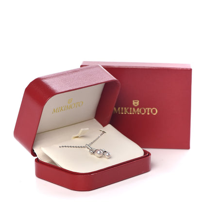 Mikimoto 18K White Gold Diamond Akoya Pearl Olive Leaf Pendant Necklace 6 of 6