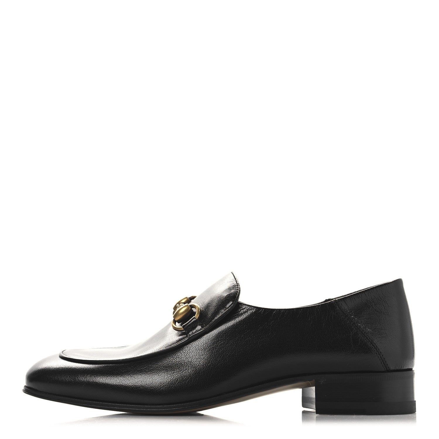 Gucci Goatskin Womens Horsebit Mid-Heel Loafers 38 Black 1 of 10