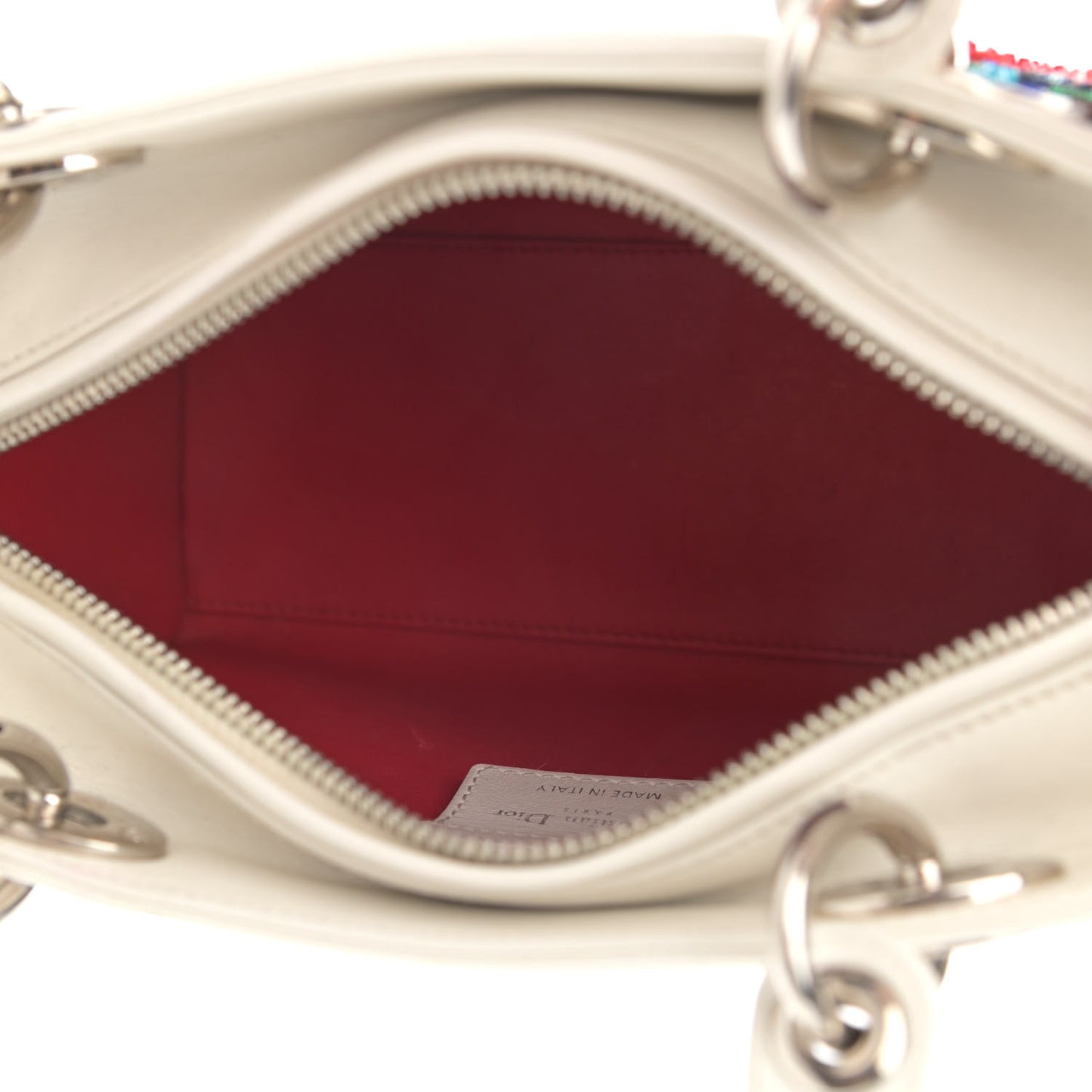 Smooth Calfskin Embroidered Medium Lady Dior White Multicolor