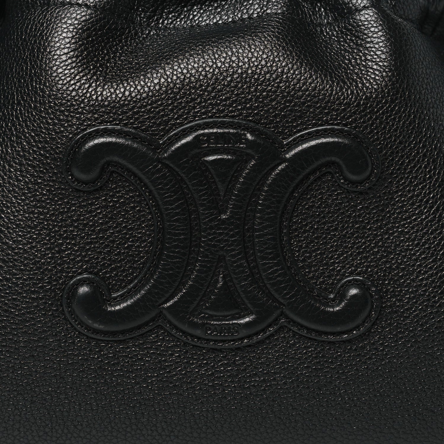 Celine Grained Calfskin Cuir Triomphe Small Cabas Drawstring Black 8 of 10