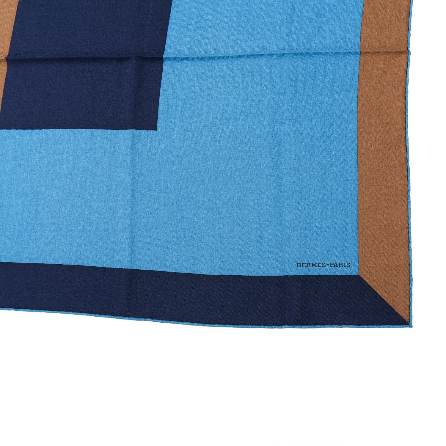 Hermes Cashmere Silk Encadre H Passant Giant Scarf 140 Cobalt Marine Camel 2 of 3