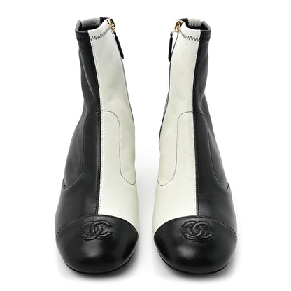 Chanel Lambskin Ankle Boots 40 Ivory Black 2 of 10