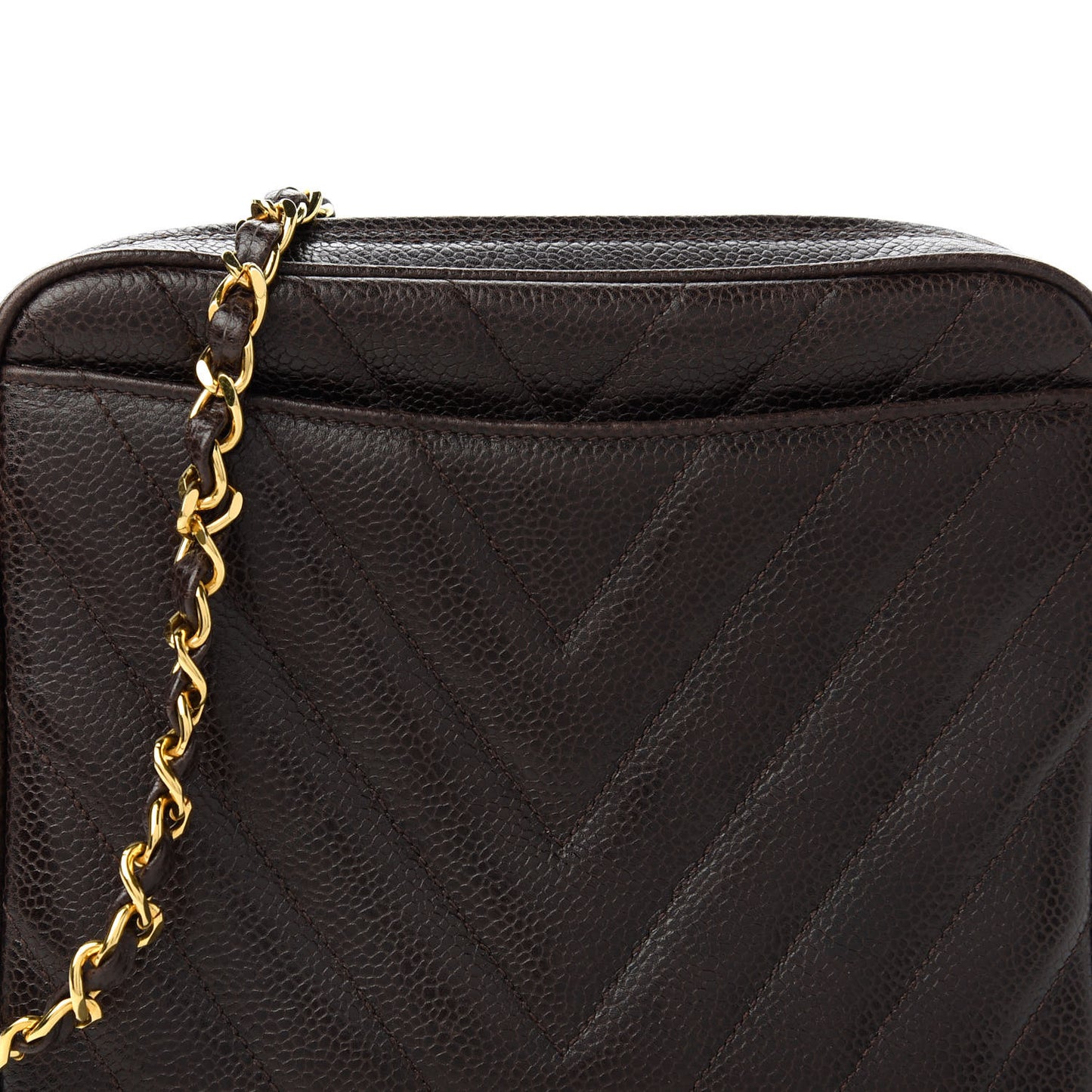Caviar Chevron Quilted Camera Case Brown