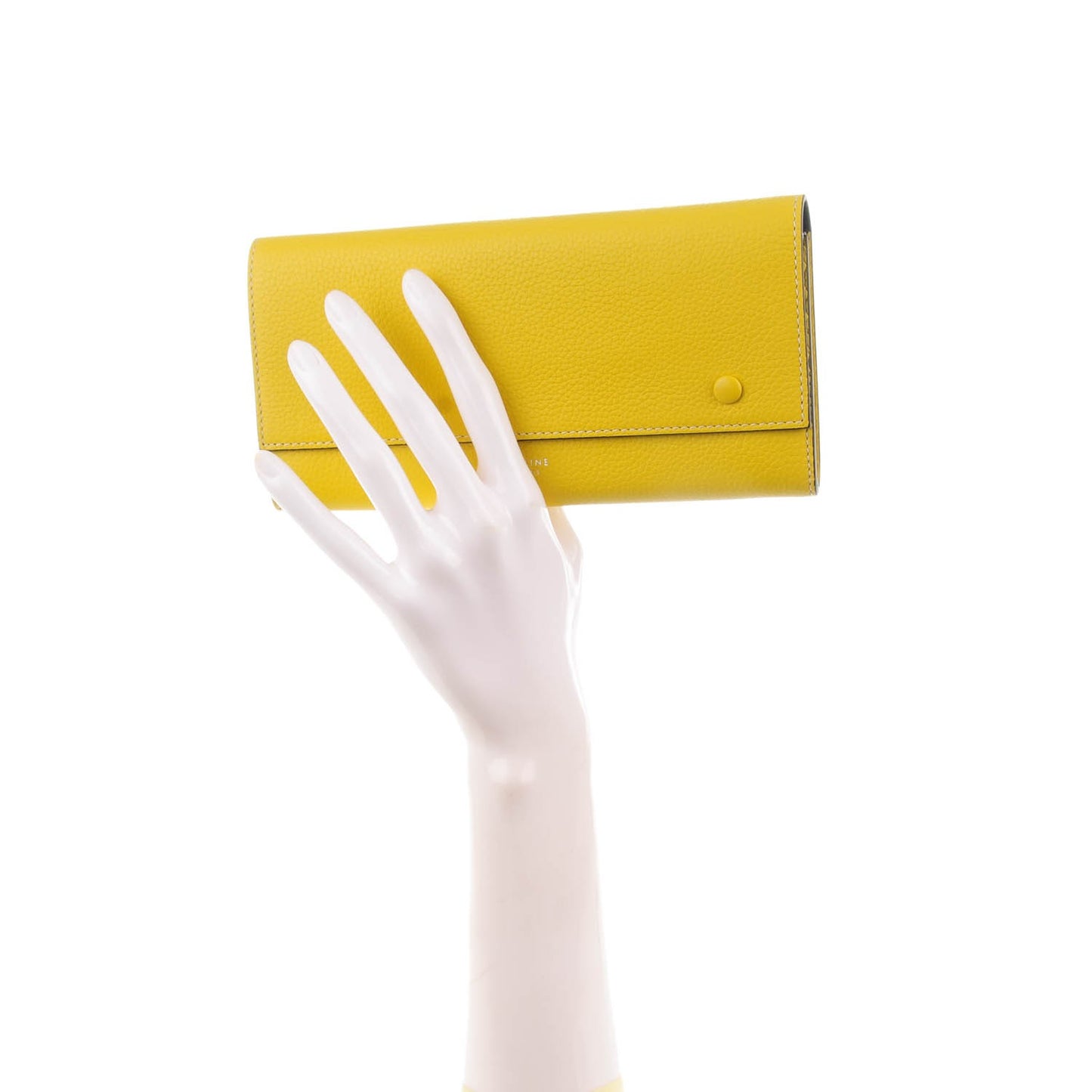 Drummed Calfskin Large Multifunction Flap Wallet Sun Yellow