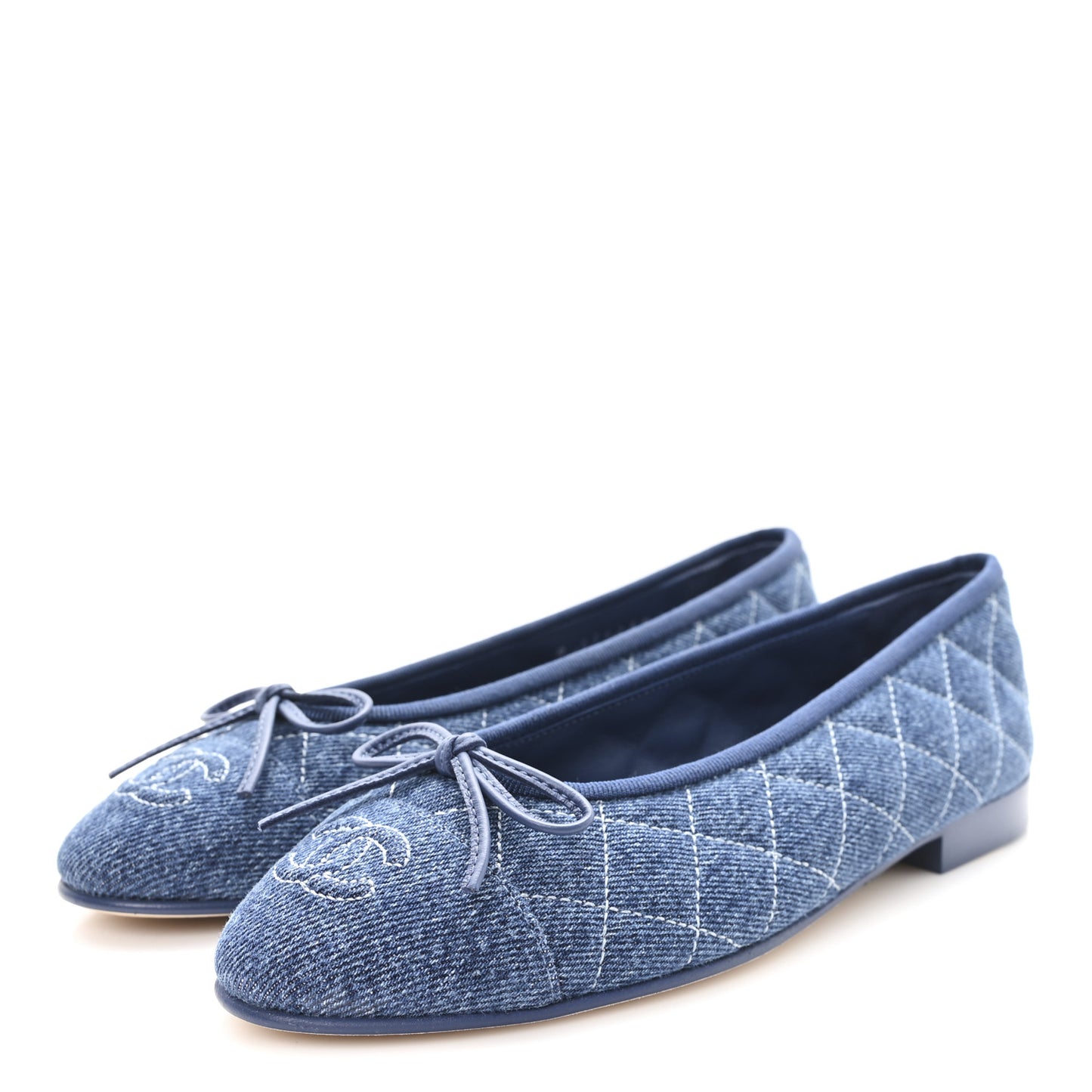 Washed Denim Quilted Cap Toe CC Ballerina Flats 35.5 Blue