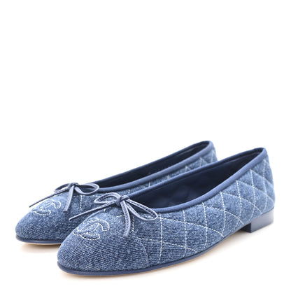 Chanel Washed Denim Quilted Cap Toe CC Ballerina Flats 35.5 Blue 4 of 10