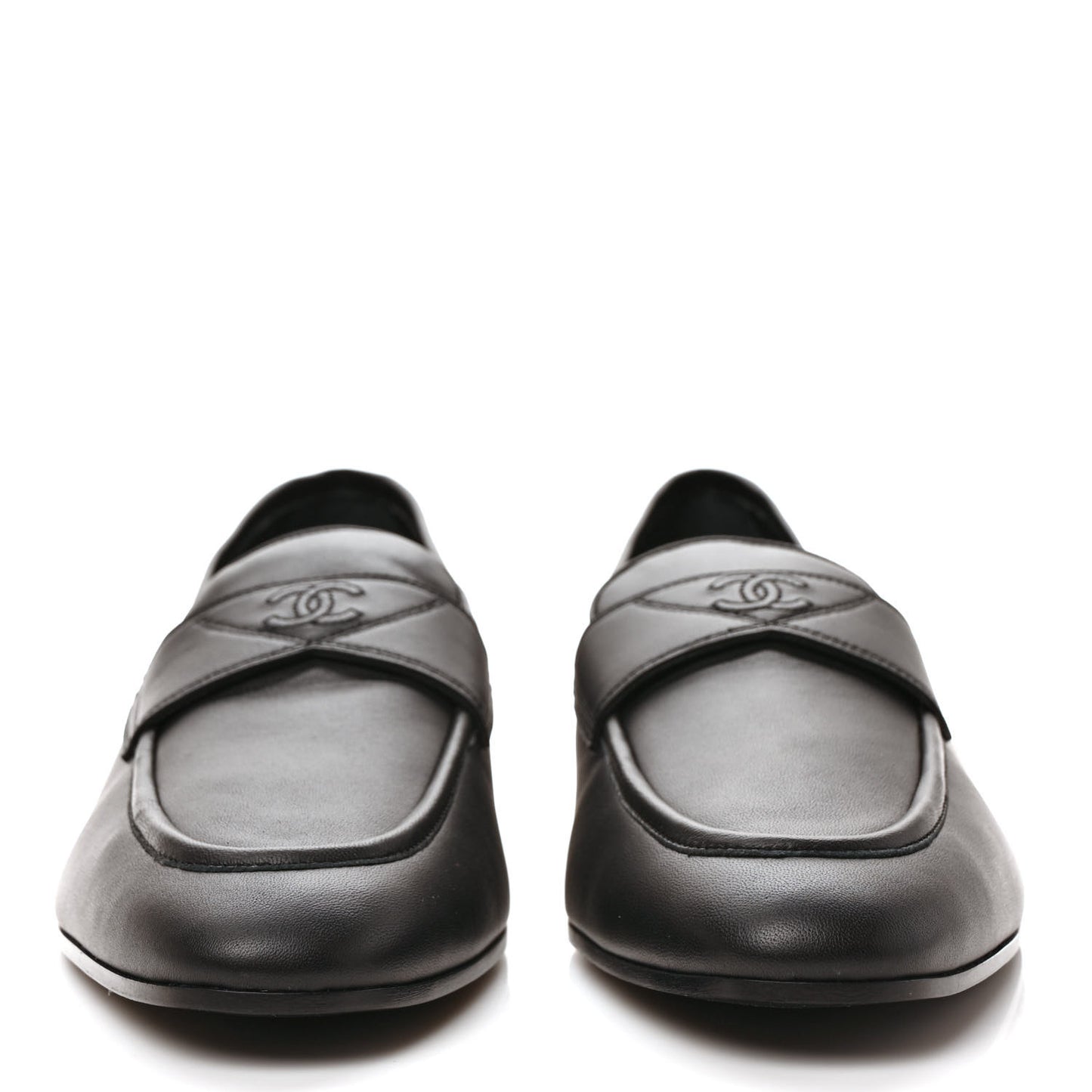 Calfskin Mens Stitched CC Loafers 46 Black