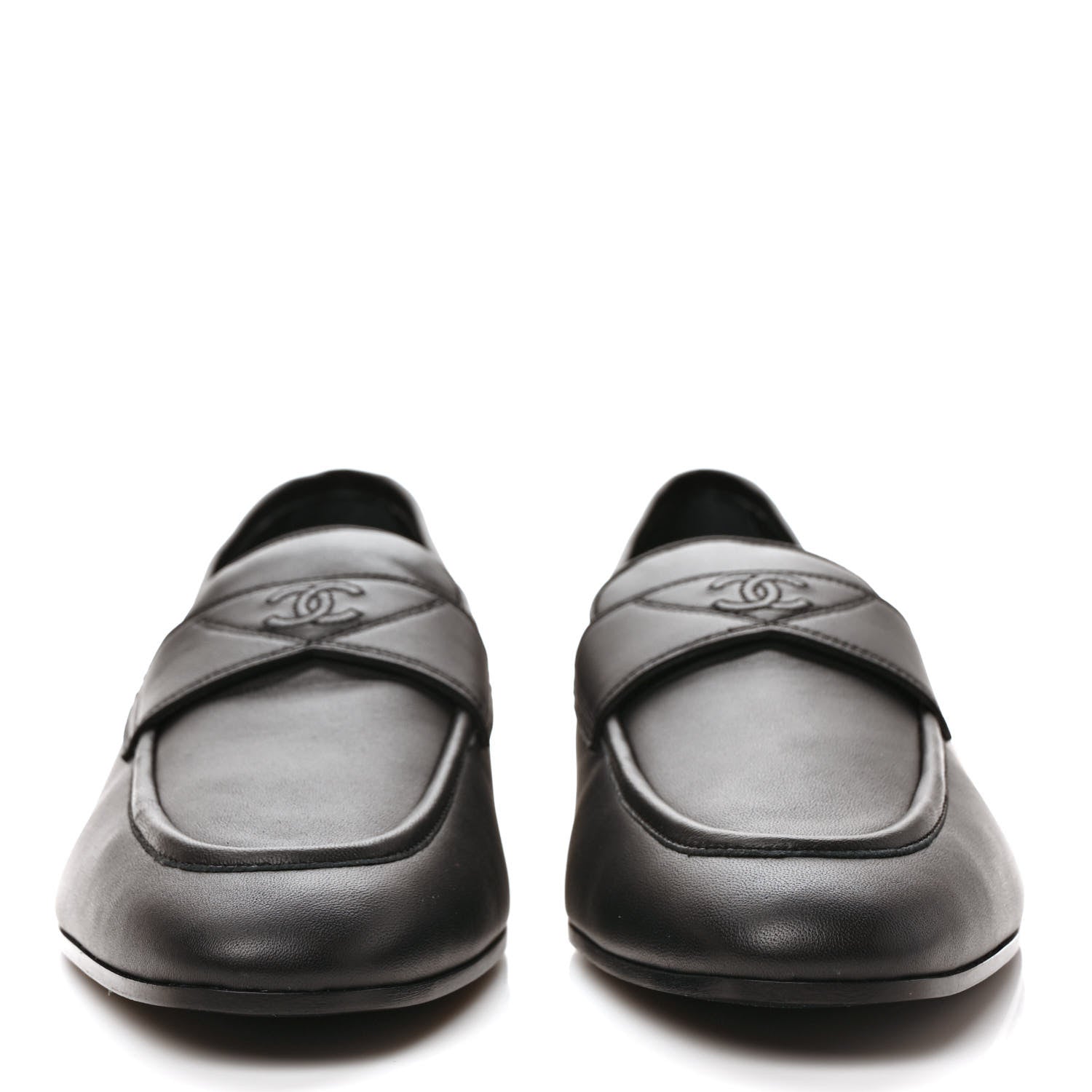 Chanel Calfskin Mens Stitched CC Loafers 46 Black 2 of 9